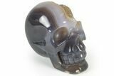 Polished Banded Agate Skull with Quartz Crystal Pocket #237060-2
